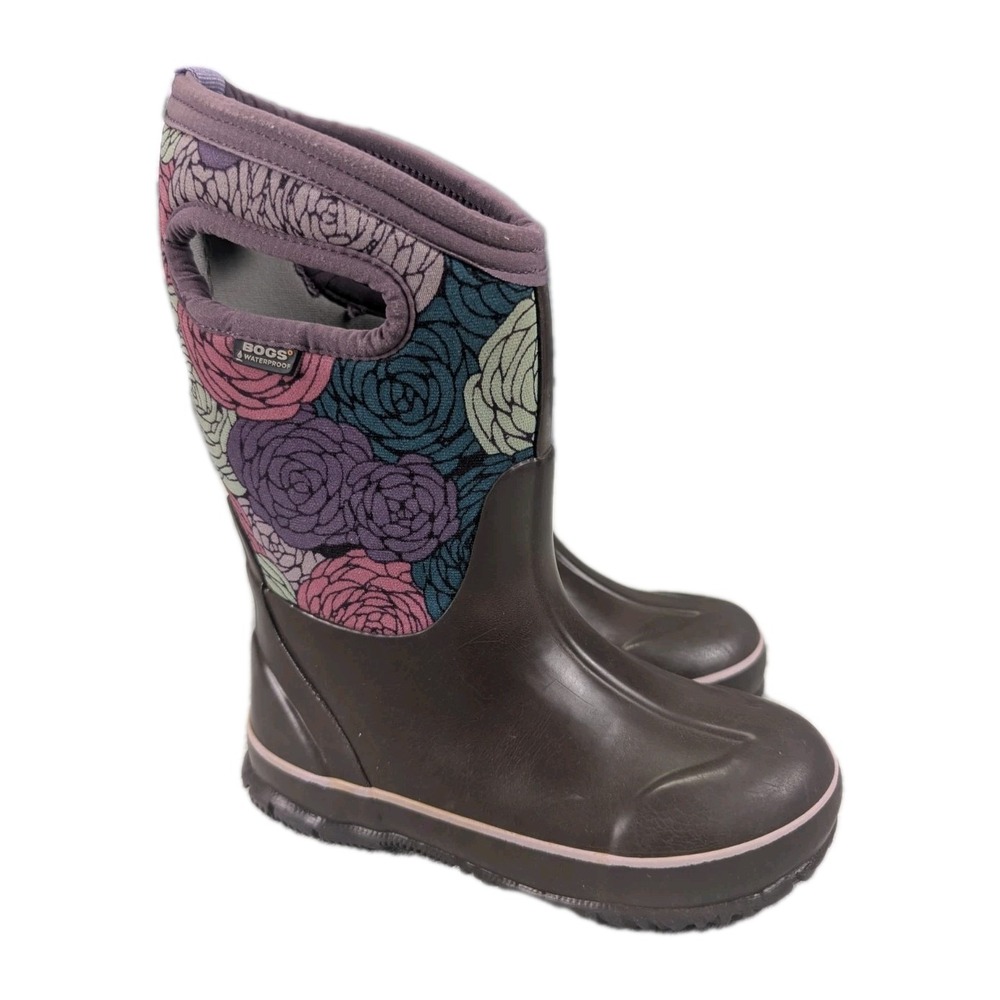 BOGS Classic Roseys Girls Waterproof Winter Boots Size 12 Snow Floral Purple